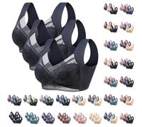 Soft Bras for Women Large Breasts Seamless Padded Mesh Bralettes Wireless High Impact Sports Bras for Large Breasts Full Coverage Push Up Posture Corrector Bra Dark Blue*3 Supportive Sports Bra 4XL