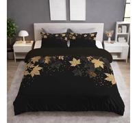 SOFT & BREATHABLE Duvet Cover Set With Zipper Closure - 220 x 230 + 2 x 50 x 80 - Elegance Modern Minimalist Maple Leaves - Fluffy Bedding - Duvet Cover & Pillow Case Set - Black Gold