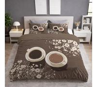 SOFT & BREATHABLE Duvet Cover Set With Zipper Closure - 240 x 260 + 2 x 50 x 80 - Minimalist Quilts Hot Chocolate Floral - Fluffy Bedding - Duvet Cover & Pillow Case Set - Chocolate