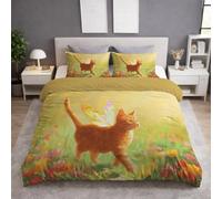 SOFT & BREATHABLE Duvet Cover Set with Zipper Ginger Cat Wings Flower Field Fluffy Bedding Anime Oil Painting Duvet Cover Set Fantasy Healing Warm Angelic Dreamy Bedding Double Girls Orange