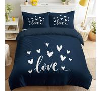 SOFT & BREATHABLE Duvet Cover Set with Zipper Hearts Cursive “Love” Fluffy Bedding Minimalist Illustration Cute Duvet Cover Set Romantic Sweet Bedding Single Couples & Girls Dark Blue