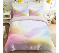 SOFT & BREATHABLE Duvet Cover Set with Zipper Rainbow Wave Pattern Fluffy Bedding Illustration Dreamy Duvet Cover Set Vibrant Playful Bedding Queen Boys & Girls White