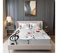 Soft Breathable Fitted Sheets Queen Size, Abstract Musical Notes Butterfly Theme Fade Resistant Fitted Sheets with Deep Pocket 30 cm, White Black No-Iron Wrinkle Resistant Fitted Bed Sheets