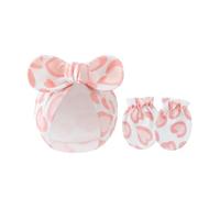 Soft Breathable Infant Bowknot Hat with Matching Mittens Anti Scratch Gloves Design 0-6 Months Baby Shower Gift Baby Girls Bow Knot Headpiece, R, One Size