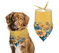 Soft & Breathable Pet Bandana for Dogs & Cats, Yellow and Blue Floral Print Lightweight Polyester Scarf, Perfect for Daily Style Or Special Events