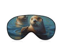 Soft & Breathable Sea Otters Painting Printed Sleep Mask - Adjustable, Anti-Light, Comfortable Eye Mask for Better Sleep, Ideal for Travel, Eye Fatigue Relief, Washable, Skin-Friendly