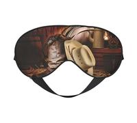 Soft Breathable Sleep Cowboy Black Hat Western Boots Print Eye Mask,Light Blocking,Adjustable Strap,Sleep Mask for Travel,Night Work,Office