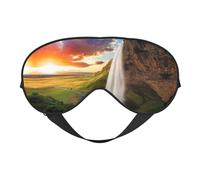 Soft Breathable Sleep Iceland Waterfall River Field Sunset Print Eye Mask,Light Blocking,Adjustable Strap,Sleep Mask for Travel,Night Work,Office
