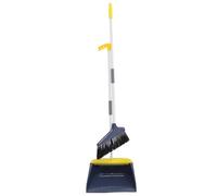 Soft Bristle Broom and Dustpan Kit with Long Handle for Home Cleaning | Plastic and Metal Build, PET Bristles, Hand Held Dustpan, Blue Upright Storage for Hair and Crumbs