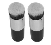 Soft Bristle Chubby Makeup Brush - 2 Piece Set Round Handle for Blending Liquid, Cream, Powder Cosmetics - Versatile Face Cosmetic Brush for Application