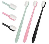 Soft Bristle Toothbrush 3-Pack, Extra Sensitive Micro-Nano Bristles with 20000 Sterile Fibers, Ultra Gentle Manual Toothbrush for Adults with Sensitive & Fragile Teeth (Black, Pink, Green)