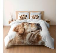 Soft Brushed Microfiber Cot-bed Bedding Set Duvet Covers with Zipper Closure & Corner Ties, Reversible Animal Golden Retriever Side View Pattern Quilt Covers, White