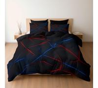 Soft Brushed Microfiber Double Bedding Set Duvet Covers with Zipper Closure & Corner Ties, Reversible Artistic Complex Geometry Polygon Grid Pattern Quilt Covers, Black