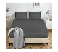 Soft Brushed Microfibre Fabric - Dark Grey Sheet - 25cm Deep Pocket - Plain dyed Bedding Fitted Sheets Double - Breathable Bottom Bed Sheet - Easy Care - 135x190 cm