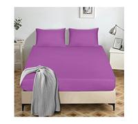 Soft Brushed Microfibre Fabric - Purple Sheet - 25cm Deep Pocket - Plain dyed Bedding Fitted Sheets Double - Breathable Bottom Bed Sheet - Easy Care - 135x190 cm