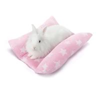 Soft Bunny Bed - 15.7" x 14" Rabbit Bed, Warm Cuddle Cushion Plush Mat for Guinea Pig, Ferret, Small Animal, Pink Stars