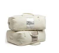 Soft Canvas Storage Bags with Zipper. Thick Breathable, 2pc King/Queen Comforter Organizer. Four Carrying Handles and Window. Large 25x19x9in Bag for Sheets Blankets Bedding Pillows, Clothes