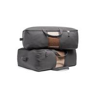 Soft Canvas Storage Bags with Zipper. Thick Breathable, 2pc King/Queen Comforter Organizer. Four Carrying Handles and Window. Large 25x19x9in Bag for Sheets Blankets Bedding Pillows, Clothes (Grey)