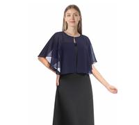 Soft Capelets capes Shawls and Wraps for Dress Chiffon Shrug Wedding Cape Cover Up, Navy, One Size