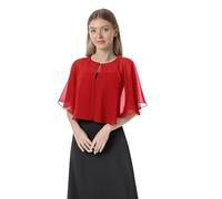 Soft Capelets capes Shawls and Wraps for Dress Chiffon Shrug Wedding Cape Cover Up, Red, One Size