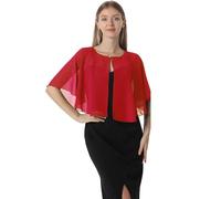 Soft Capelets capes Shawls and Wraps for Dress Chiffon Shrug Wedding Cape Cover Up, Red, One Size