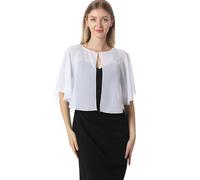 Soft Capelets capes Shawls and Wraps for Dress Chiffon Shrug Wedding Cape Cover Up, White, One Size