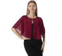 Soft Capelets capes Shawls and Wraps for Dress Chiffon Shrug Wedding Cape Cover Up, Wine Red, One Size