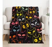 Soft Cartoon Throw Blanket Minimalist Animation Cat Printed Fit All Season For Adults Kids 32in × 59in (80cm × 150cm),Black