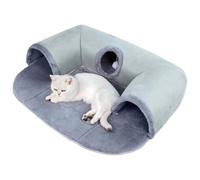 Soft Cat Cave Bed - 29.53 x 21.65 Inches, Washable U-shaped Tunnel, Removable Velvet Pet, Seasonal Foldable Couch with Plush Ball and Rolling Design, Cosy Interior