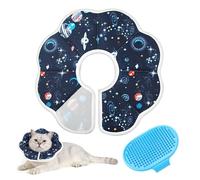 Soft Cat Cone Collar Adjustable Recovery Collar with Grooming Brush, Anti Lick Pet Protective Neck Donut for Kitten Puppy After Surgery, Comfortable Lightweight Elizabethan Alternative