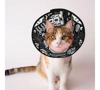 Soft Cat Cone Collar, Halloween Witchcraft Witch Pumpkin Spider Web Bat Raven Magic Board Spirit Skull Skeleton Vintage Black, Adjustable, Protective, After Surgery Recovery