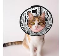 Soft Cat Cone Collar, Halloween Witchcraft Witch Pumpkin Spider Web Bat Raven Magic Board Spirit Skull Skeleton Vintage Black, Adjustable, Protective, After Surgery Recovery