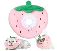 Soft Cat Cone Collar with Cute Strawberries Pattern, Adjustable Recovery Collar with Drawstring to Stop Licking, Comfortable Post-Surgical E- for Wound, Large