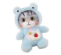 Soft Cat Plush Doll Fuzzy Stuffed Toy with Bell, Lovely Appearance for Bedroom Use, Skin Friendly Material (Blue)