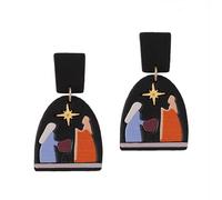 Soft Ceramic Geometric Figure Star Shaped Black Background Gold Earrings Ethnic Style Ear Jewelry