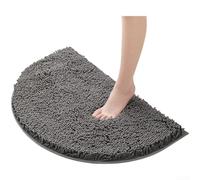 Soft Chenille Bathroom Floor Mat Non Slip Absorbent Rug for Shower Door Kitchen Semi-Circular Design Quick Dry Machine Washable(PVC Dark Gray)