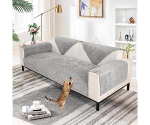 Soft Chenille Sofa Cover 1/2/3/4 Seater, only Armrest or Backrest, New Universal Non-Slip Corner Sofa Cover L Shape Solid Thick Textured Sofa Slipcovers for Living Room (Grey, 70 * 70cm)