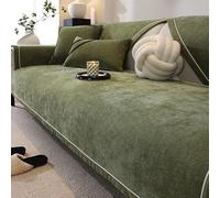 Soft Chenille Sofa Cover 2 3 4 Seater L-Shape Sectional, Non-Slip Washable Heavy Duty Couch Protector for Leather Sofa, Pet & Dog Friendly Furniture Cover for Living Room(Green,45x45cmCushion Cover)