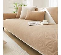 Soft Chenille Sofa Cover for 1/2/3/4 Seater Adjustable Non Slip Universal Protector for Chaise Lounge & Wingback Chair Thick Textured Living Room Furniture Cover (Khaki 90 x 210 cm)