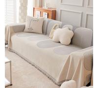 Soft Chenille Sofa Throw with Tassel,Slip-Resistant & Cat-Scratch-Proof Sofa Slipcover Couch Protector L Shaped Covers,All-Season Multi-use Living Room Furniture Protector(Size:180x380cm,Color:Grey)