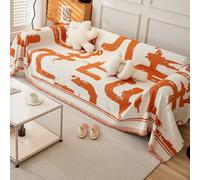 Soft Chenille Sofa Throw with Tassel,Slip-Resistant & Cat-Scratch-Proof Sofa Slipcover Couch Protector L Shaped Covers,All-Season Multi-use Living Room Furniture Pro(Size:180x230cm,Color:Orange 1)