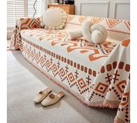 Soft Chenille Sofa Throw with Tassel,Slip-Resistant & Cat-Scratch-Proof Sofa Slipcover Couch Protector L Shaped Covers,All-Season Multi-use Living Room Furniture Pro(Size:180x300cm,Color:Orange)