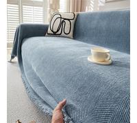 Soft Chenille Solid Color Sofa Cover Reversible Throw Blanket Universal Protector for Cats & Dogs Scratch-Resistant Fits 1-4 Seater Sofas 180x300cm Grey Blue
