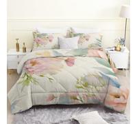 Soft Chic Duvet Single - Coverless Duvet 4.5 Tog with Large Format Watercolour Peonies, Soft Lightweight Comforter Set for All Season, 1 Summer Quilt Single 135x200cm with 2 Pillowcase, V173