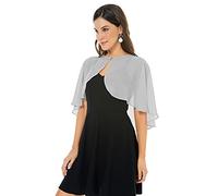 Soft Chiffon Lace Shawls Wraps for Evening Dress Wedding Cape Cover Up for Women, Chiffon Gray, One Size