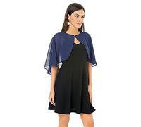 olyrjie Soft Chiffon Lace Shawls Wraps for Evening Dress Wedding Cape Cover Up for Women, Chiffon Navy, One Size