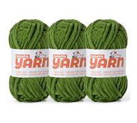 Soft Chunky Chenille Yarn for Crocheting-(300g/10.58oz) Bulky Knitting Crochet Yarn for Blankets-(150m/164yds) Fluffy Velvet Baby Yarn for Amigurumi&Crafts.(3 Pine Green)