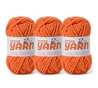 Soft Chunky Chenille Yarn for Crocheting-(300g/10.58oz) Bulky Knitting Crochet Yarn for Blankets-(150m/164yds) Fluffy Velvet Baby Yarn for Amigurumi&Crafts.(3 Orange)