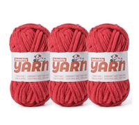 Soft Chunky Chenille Yarn for Crocheting-(300g/10.58oz) Bulky Knitting Crochet Yarn for Blankets-(150m/164yds) Fluffy Velvet Baby Yarn for Amigurumi&Crafts.(3 Red)