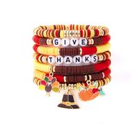 Soft Clay Thanksgiving Bracelets Alloy Beads Y2K Fall Bracelets for Women Acrylic Stackable Beaded Heishi Stretch Pumpkin Turkey Charm Party Jewelry Gift, 0.1, Acrylic, no gemstone